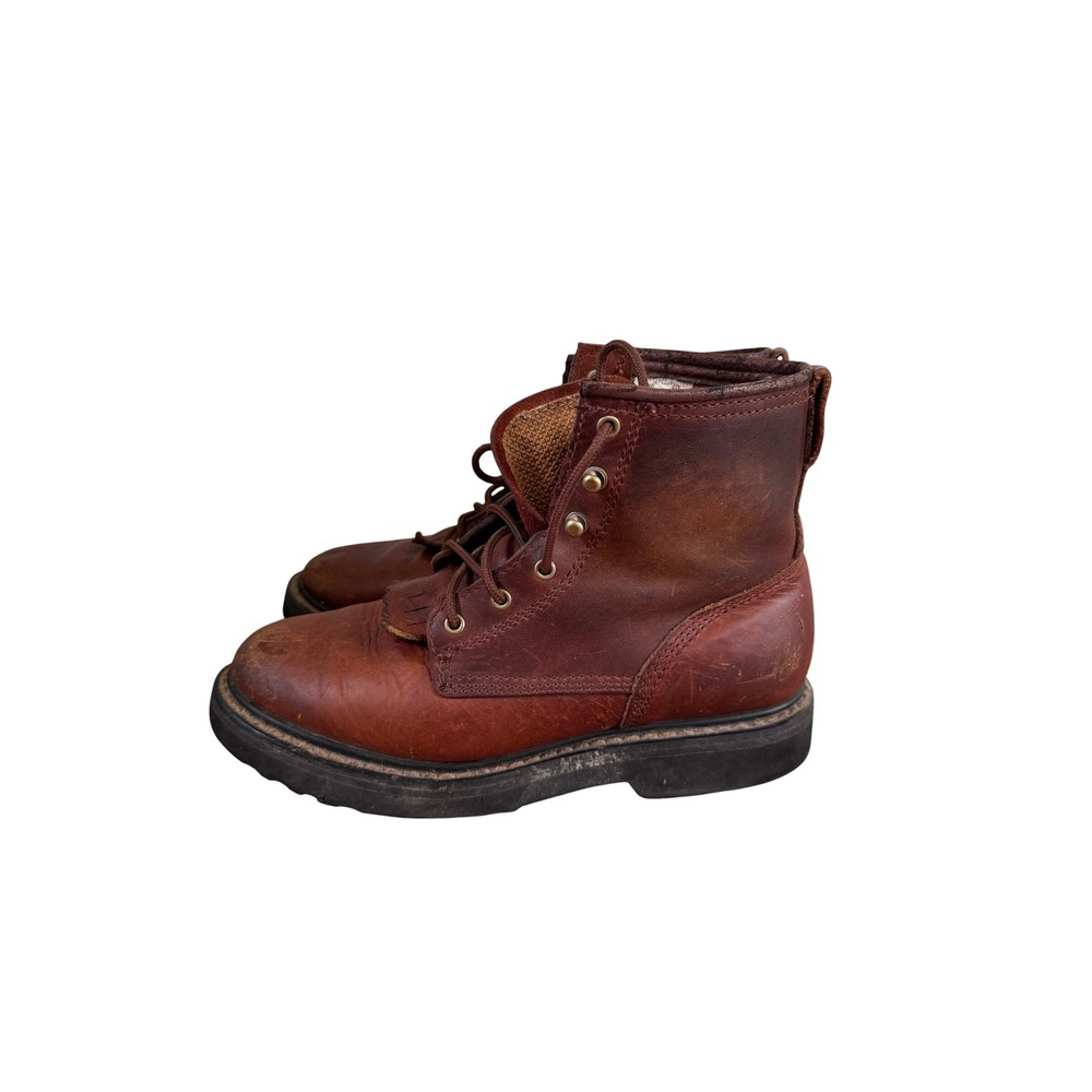 Double H Brown Leather Lace Up‎ Kiltie Work Boots Mens 6 M 9350 Oil Resistant